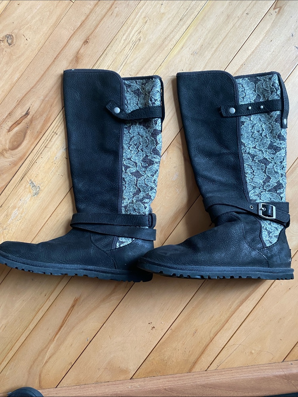 Black Lace-Panel Tall tWomen's Ugg Boots